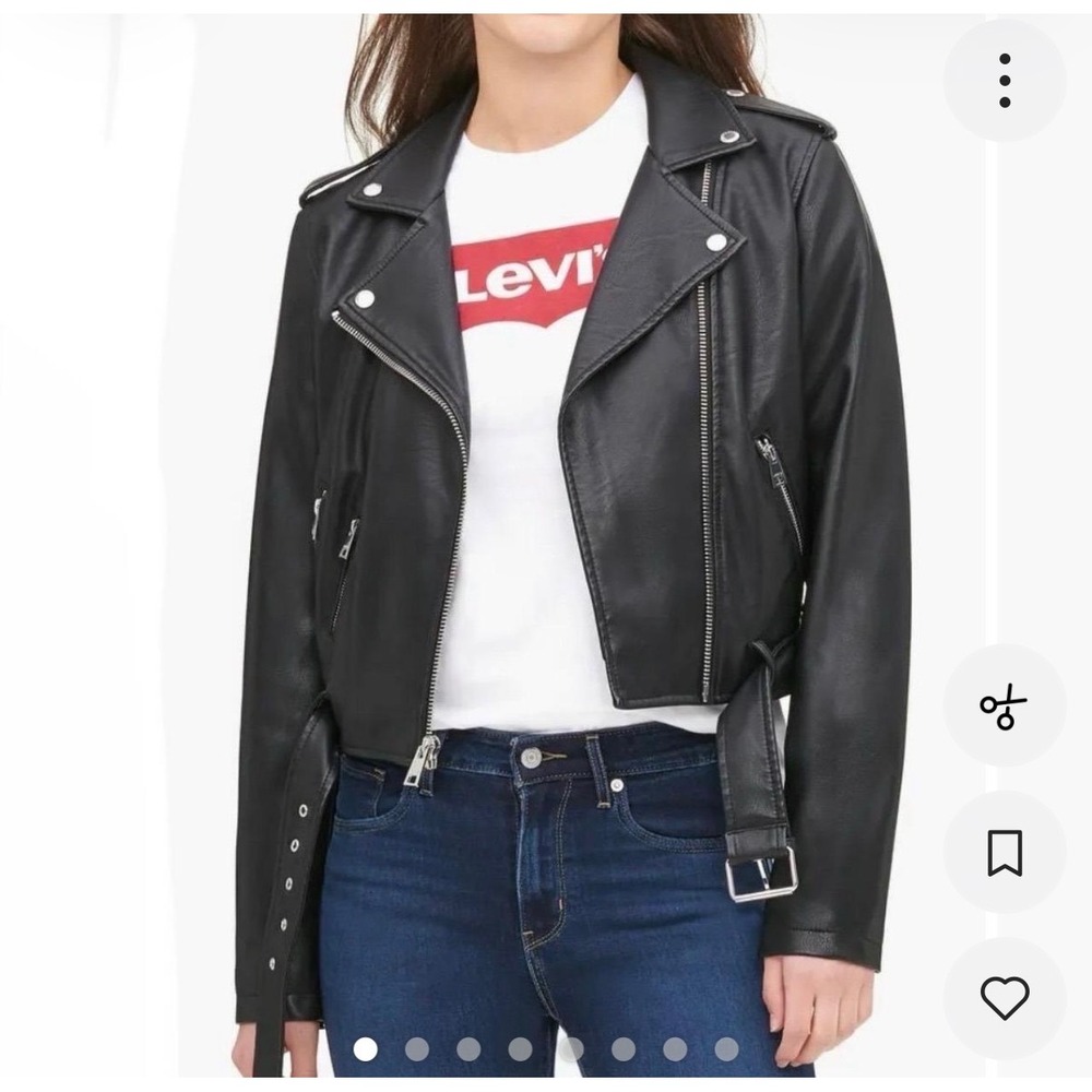 Levi Strauss & Co Black Faux Leather Moto Biker Jacket Belted Women's Size S